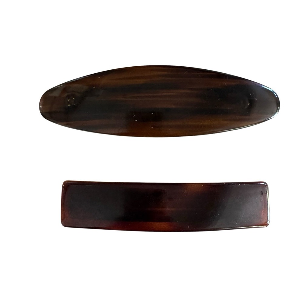 Lot of 2 Vintage Faux Tortoise Shell Barrette Hair Clip Made In France 3.5" 4.5"
